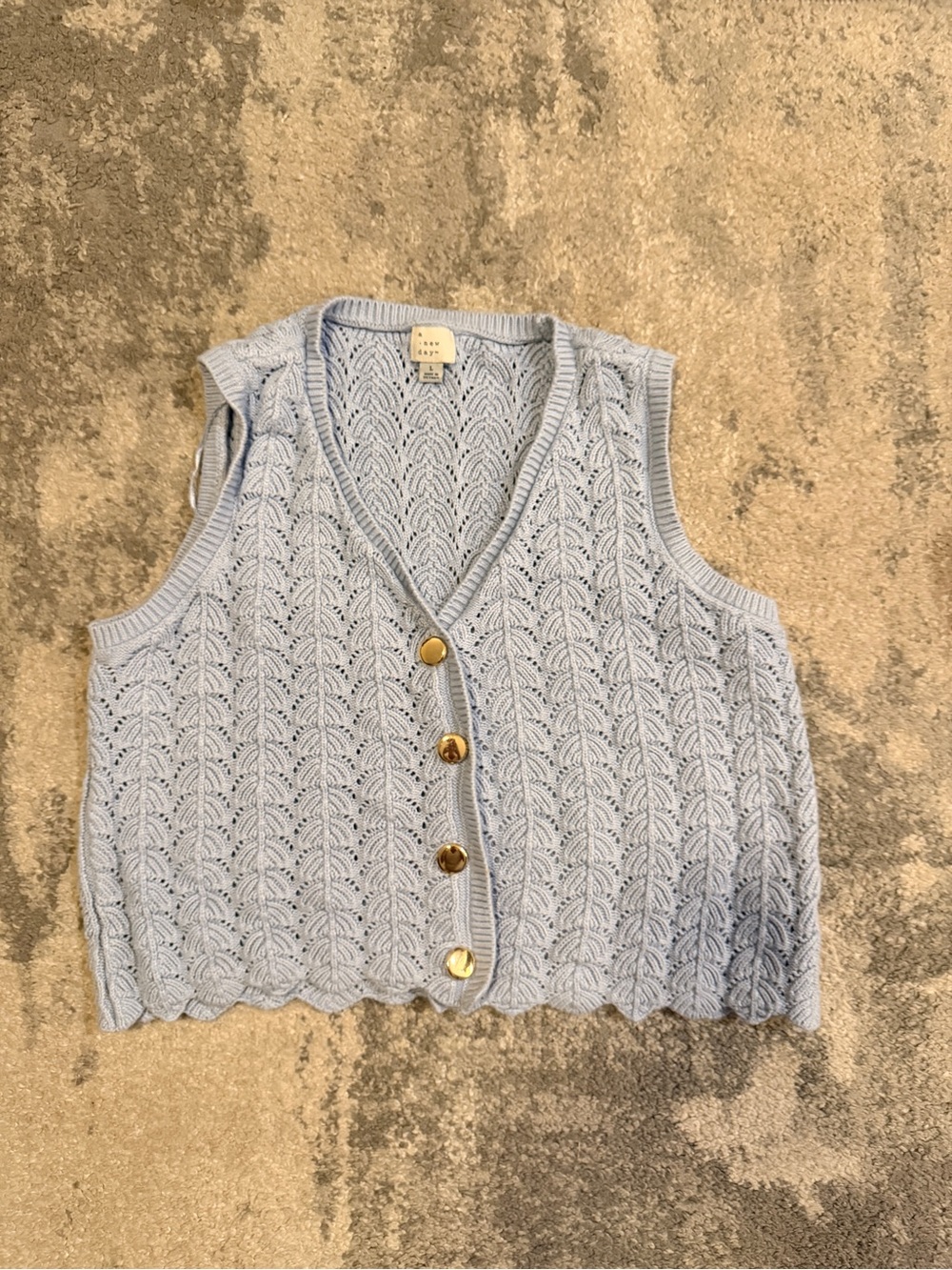 A New Day Light Blue Knit Button-Front Sweater Vest